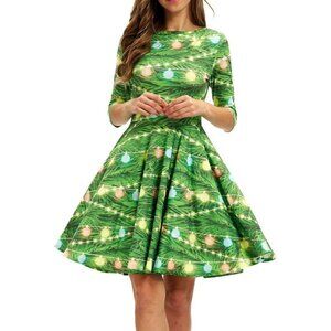 Women Ugly Christmas Santa Dress Christmas Lights Holiday Print Dress for Xmas